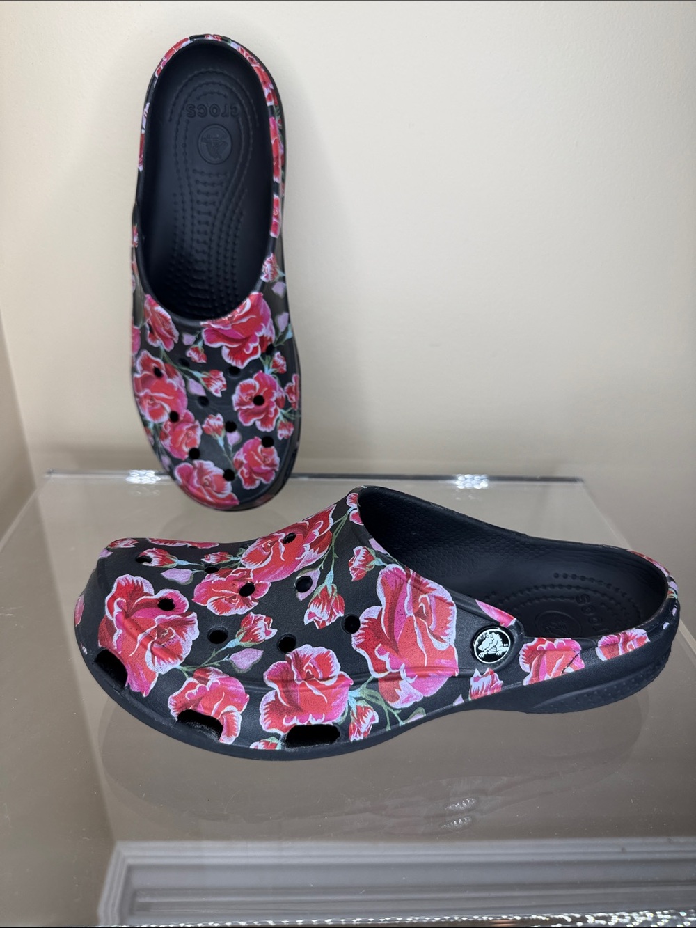 CROCS Black Clog with Pink Floral Print